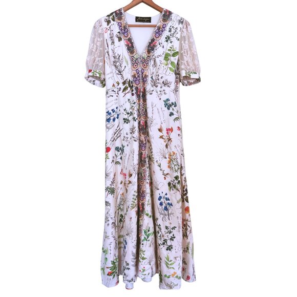 Anthropologie Women’s XS Donna Floral Embroidered Cream Midi Dress Cottagecore - Picture 5 of 12